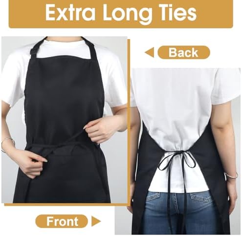 3 Pack Black Aprons with Pockets Adjustable Waterproof for Kitchen - Image 6