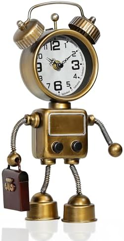 AYRELY® Industrial Steampunk Robot Table Clock,Battery Operated Metal Desk&Shelf Clock,Retro Mechanical Decorative Clock for Home,Living Room,Fireplace Decor by AYRELY