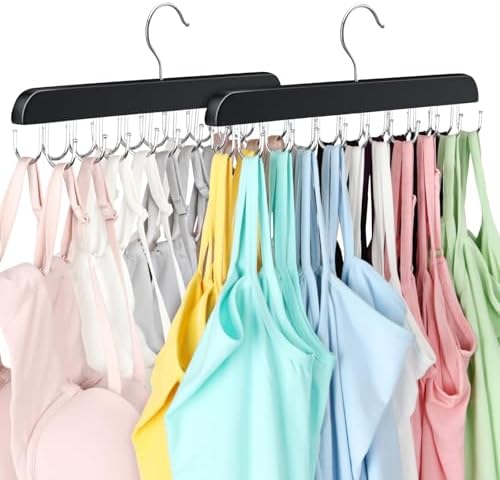 Tank Top Hanger with 40 Hooks for Closet Organizer, Premium Wood Bra Hanger by RESOVO