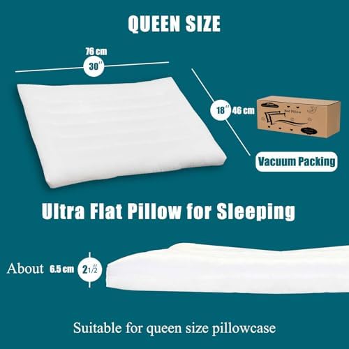 Ultra Flat Thin Pillow for Sleeping 2.5 inch Height Low Profile Slim Soft Bed Pillow for Stomach Back Sleepers Queen Size Set of 2 Pack 18"x30" Hypoallergenic Skin Friendly - Image 5