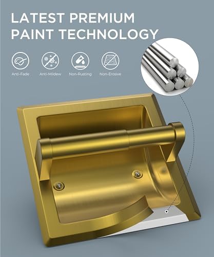 FORIOUS Recessed Toilet Paper Holder for Mega Rolls, Brushed Gold - Image 5