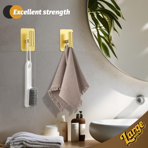 Heavy Duty Adhesive Hooks - 26lb Max, Sticky Wall Hooks Waterproof Stainless Steel for Hanging Towel, Coat, Robe, Towel Hooks Stick on Bathroom, Kitchen, Shower, Door (Gold, 4 Pack) - Image 4