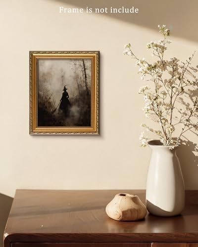 Vintage Witch Canvas Wall Art Prints Moody Witch in The Forest Pictures for Halloween Wall Decor Spooky Witchy Canvas Oil Painting Dark Academia Gothic Wall Decor for Gallery Living Room Bedroom (UNFRAMED 8x10in) - Image 5