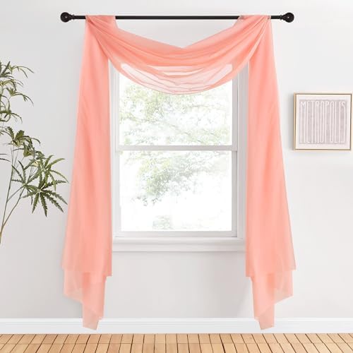 NICETOWN Sheer Scarf Curtain for Bedroom - Soft Voile Textured Window Topper Curtain Valance for Princess/Daughter Room Decor (W60 x L216, 1 Pack, Coral) - Image 2