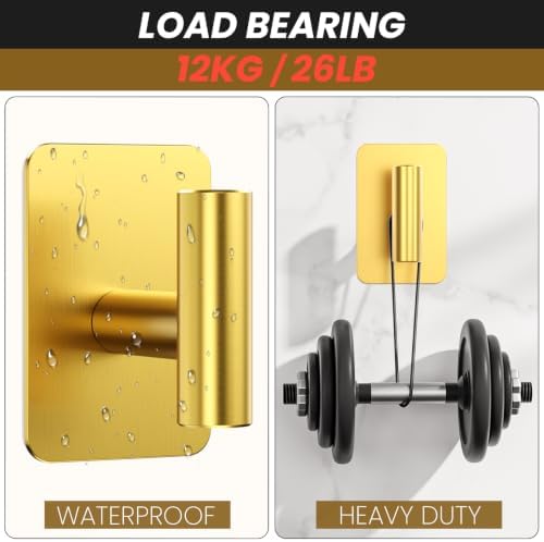 Heavy Duty Adhesive Hooks - 26lb Max, Sticky Wall Hooks Waterproof Stainless Steel for Hanging Towel, Coat, Robe, Towel Hooks Stick on Bathroom, Kitchen, Shower, Door (Gold, 4 Pack) - Image 5