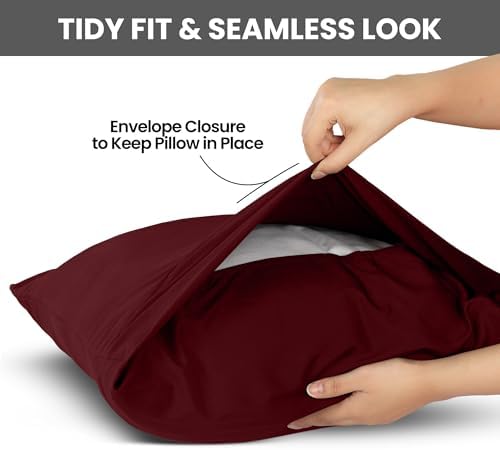 Pillow Covers King Size Set of 4, Soft and Comfy Pillow Cases, Burgundy - Image 3