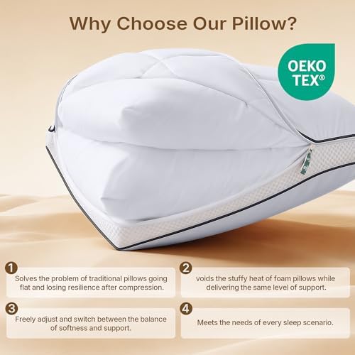 Luxury Adjustable Pillows King Size for Side Sleepers, Dual Layer Adjust Height Soft Firm Cooling Bed Pillow for Back, Stomach or Side Sleepers - Hotel Collection - Image 2