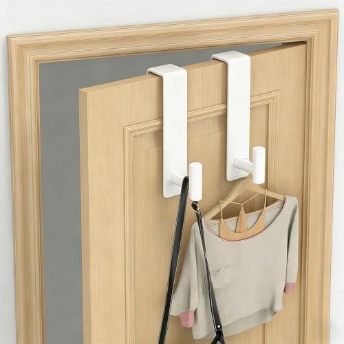 HUFEEOH 2-Pack Over The Door Hooks, Stainless Steel Door Hanger for Towels & Coats, Bathroom Towel Rack Coat Rack, Tool-Free Hooks for Hanging (White, Fits 1-3/4" Thick Door -T Shape 2 Pack) - Image 5