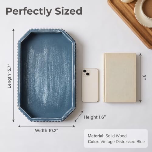 Hrastany Blue Wood Deocrative Tray, Coffee Table Tray for Centerpiece - Image 2