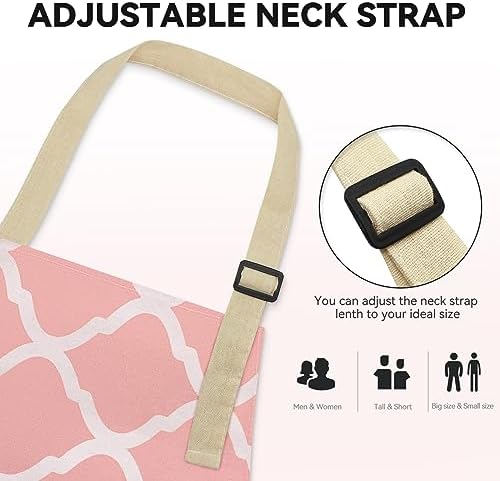 2 Pieces Aprons for Women with Pockets, Cotton Linen Waterproof Kitchen Cooking Aprons, Chef Apronfor Men Women with Adjustable Neck Strap and Long Ties(Pink/Yellow) - Image 3