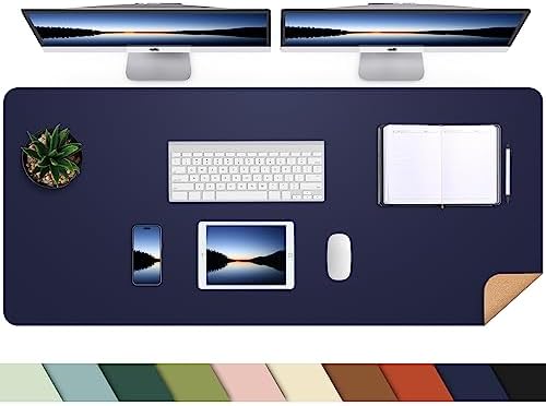 AFIING Cork Desk Mat 47" x 23.6", Dual-Sided Natural Cork & PU Leather Desk Pad, Non-Slip Waterproof Large Mouse Pad for Office, Home & Gaming (Blue) by AFIING