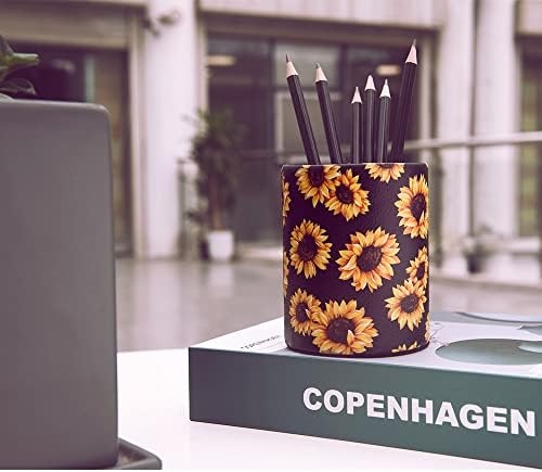 Sunflower Pen Holder, Pencil Holder Desk Organizer for Women Girls, Floral Makeup Brush Holder, Ideal Gift for Office, Classroom, Home(blackSunflower) - Image 3
