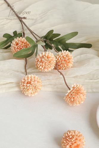 Floroom 6pcs Apricot Peach Faux Silk Mums Artificial Flowers, Bulk Fake Small Mini Chrysanthemums with Stems for DIY Wedding Centerpieces Floral Arrangements Vase Fillers Home Decorations - Image 3