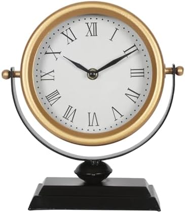 Vintage Table Clock Silent Mantel Gold Analog 8.3×9.1in by WINKYHOME
