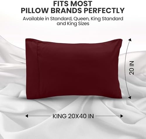Pillow Covers King Size Set of 4, Soft and Comfy Pillow Cases, Burgundy - Image 2