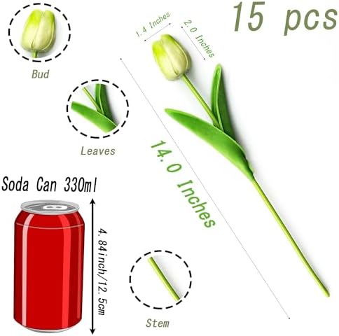 SITUMEIZI Fake Tulips 15pcs Real Touch PU Artificial Flower Yellow - Image 2