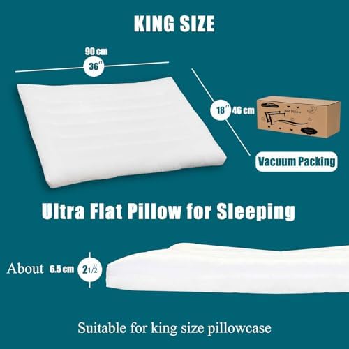 Ultra Flat Thin Pillow for Sleeping 2.5 inch Height Low Profile Slim Soft Bed Pillow for Stomach Back Sleepers King Size 18"x36" Hypoallergenic Skin Friendly Machine Washable - Image 5