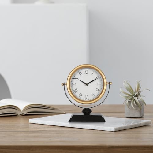 Vintage Table Clock Silent Mantel Gold Analog 8.3×9.1in - Image 6