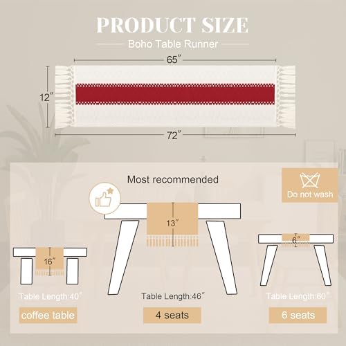 FEXIA Boho Table Runner for Home Decor 12x72 Red Fall Coffee Table Decor - Image 3