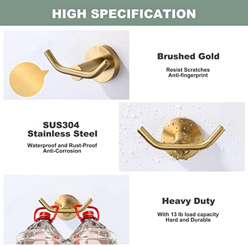 ARCORA Brushed Gold Towel Hooks, SUS 304 Stainless Steel Bathroom Robe Hook - Image 4