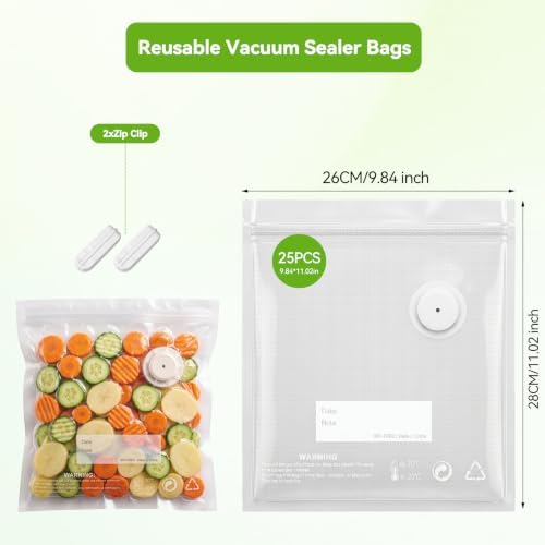Reusable Vacuum Sealer Bags for Food with Air Valve 25 Pack Small 26x28 CM - Image 3