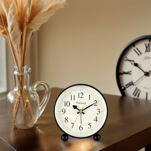 Tinload 4.5" Vintage Retro Analog Alarm Clock, Super Silent Non Ticking Small Clock with Manual Light, Snooze, Battery Operated, for Living Room, Bedroom, Bedside, Desk(Black) - Image 3