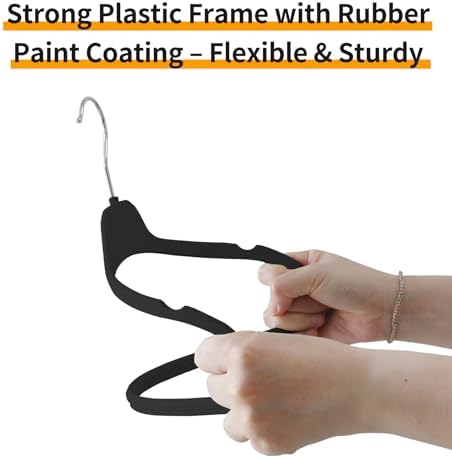 Non-Slip Rubber Coated Hangers, 30 Pack Plastic Clothes Hangers with 360° Swivel Hook 17.7 Inches Slim Space Saving Hangers for Adult Clothes Shirts Dresses Pants, Black - Image 6