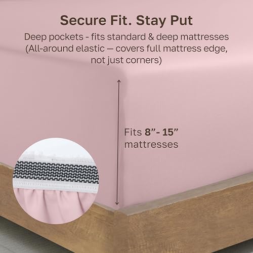 California Design Den Organic Cotton King Fitted Sheet Deep Pocket, Pink - Image 4