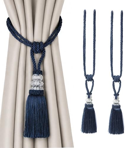 BEL AVENIR 2 Pack Curtain Tiebacks Hand-Woven Holdbacks Tassels Tiebacks by BELAVENIR