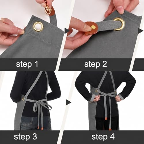 Canvas Chef Apron for Men and Women, Cotton, Cross-Back, 5 Pockets - Image 5