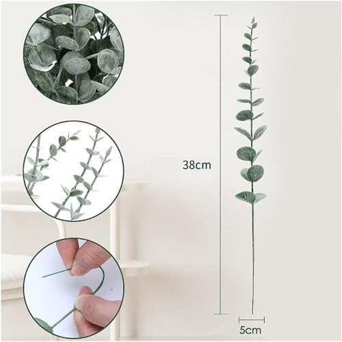 Eucalyptus Stems 12 PCS Artificial Leaves Home Office House Table Decor Wedding Bouquet Ceremony Party Flower Decoration Vase Forever Live Never Fade - Image 2