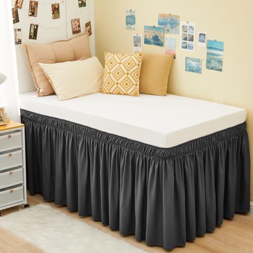 Dorm Bed Skirt Twin XL 32" Drop, College Dorm Room Essentials, Dark Grey by RIMELABedSkirt