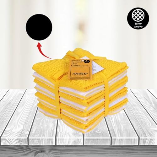 AMOUR INFINI Dish Cloths for Washing Dishes Set of 8 - Highly Absorbent, Super Soft Kitchen Dishcloths - Reusable Quick Dry Dish Rags for Cleaning & Drying Kitchen Linens (12x12 Inch - Yellow) - Image 6