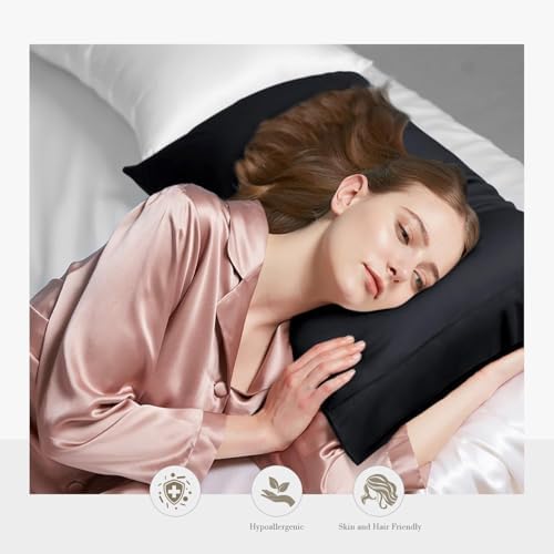 WishSmile Cooling King Pillowcases Set of 2 Breathable Cool Silky Soft Rayon Derived from Bamboo Fabric, Moisture Wicking for Hot Sleepers, Hair and Skin Friendly, Black, 2 Pack, 20x36IN - Image 2