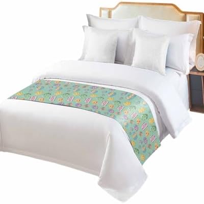 Happy Easter Eggs Bed Runners for Bedroom Hotel,Decorative Bedding Scarf Seamless Colorful Egg on Green Bed End Blanket Bedding Runner Scarves for Full Size Beds,83x20in by ZFUNCING