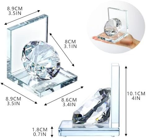1 Pair Crystal Bookends with 80mm Clear Diamond for Heavy Books - Image 5