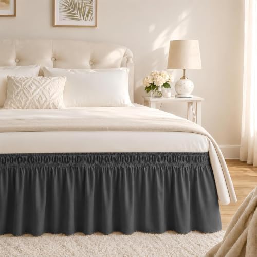 Dark Grey Bed Skirt King Size 15" Drop, Elastic Wrap Around Bedskirt by RIMELABedSkirt