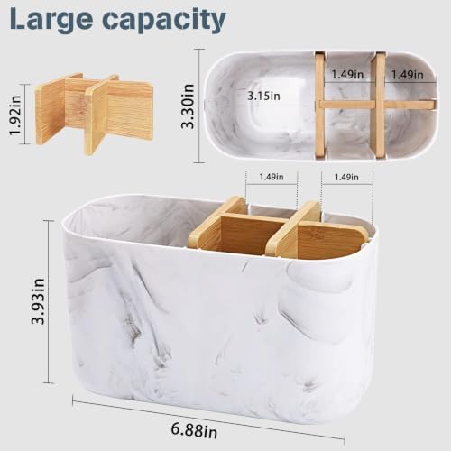 GFWARE Toothbrush Holders for Bathrooms, 5 Slots Bamboo Toothbrush Holder Kids Electric Toothbrush Holder and Toothpaste Holder for Bathroom Countertop Accessories Storage, Marble Toothbrush Organizer - Image 5