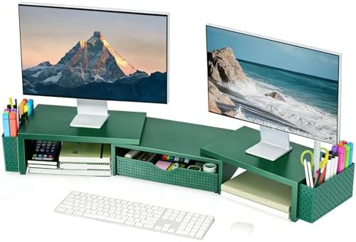 Spacrea Dual Monitor Stand Riser with Drawer and 2 Pen Holders by Spacrea