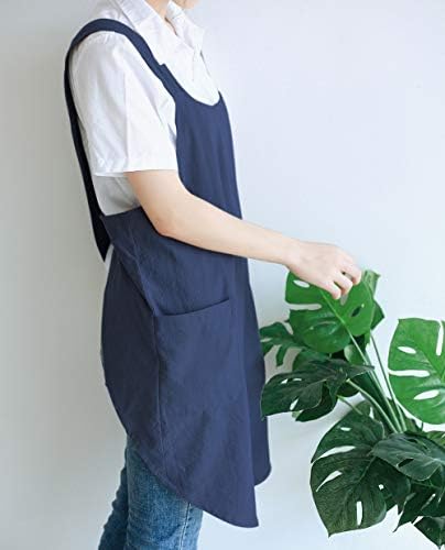 NEWGEM Japanese Cotton Linen Cross Back Cooking Apron for Women Men with Pockets Cute for Baking Kitchen - Image 4