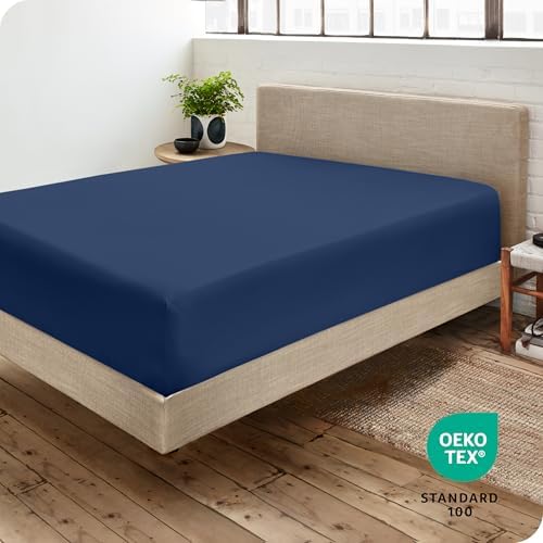 Bare Home King Fitted Sheet - 1800 Ultra-Soft (King, Dark Blue) - Image 3