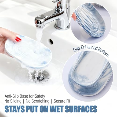 OTHIX Blue Ceramic Soap Dish with Unique Marble Texture, Decorative Bar Soap Holder for Bathroom and Kitchen, Cute Soap Dishes for Bar Soap, Jewelry, Family, Valentines Day Gifts (Blue Texture) - Image 5