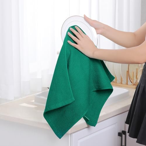 Homaxy 100% Cotton Waffle Weave Kitchen Dish Towels 6-Pack, Dark Green - Image 4