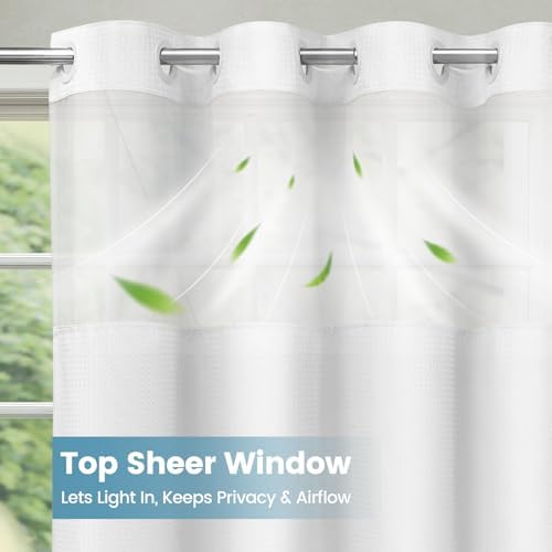 SORTTO Ringless Waffle Shower Curtain with Snap in Liner Set, 71x86, White - Image 2