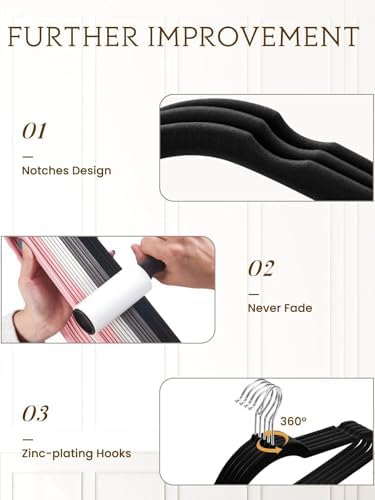 Black Velvet Hangers 70 Pack, Non Slip Felt Slim Hangers for Space Saving - Image 4