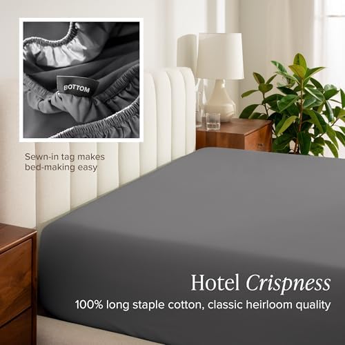Bare Home 100% Organic Cotton Percale Fitted Sheet (Twin, Grey) - Image 6