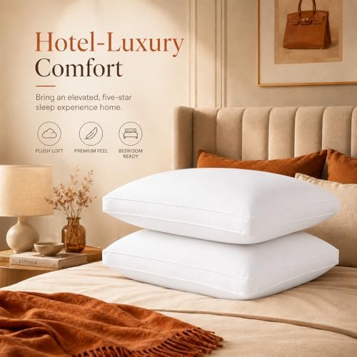 Hotel Collection Bed Pillow Queen Size 1 Count Down Alternative Filling Soft & Fluffy Breathable Pillow for Back, Stomach or Side Sleepers, Machine Washable (Queen (U.S. Standard)) - Image 3