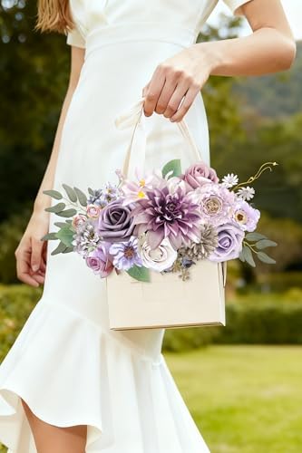 rongflower Purple Artificial Flowers Combo Box Set Silk Flowers Fake Rose for DIY Floral Arrangements Wedding Bouquets Centerpieces Baby Shower Party Home Decorations - Image 4
