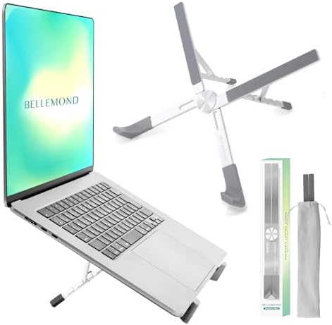 BELLEMOND Adjustable Laptop Stand | Foldable Aluminum Riser | X-Frame Ergonomic Japanese Design | Fits MacBook Pro/Air, Dell, Lenovo & 10–17.3” Laptops | Portable & Lightweight | Space Silver by BELLEMONDMadeinJapan
