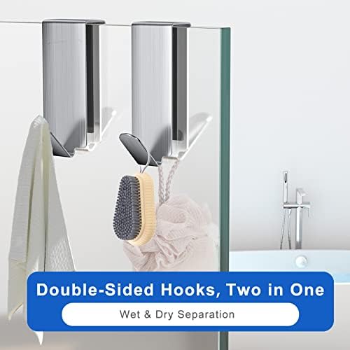 Shower Door Hooks, Shower Hooks for Towels, Heavy Duty Drilling-Free Double Sided Towel Hooks for Bathroom Frameless Glass Door, Over the Door Towel Hooks, 3 Packs - Image 5